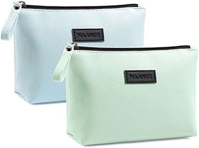 Cosmetic Bags for Women 2 Pcs Small Makeup Bag with Zipper Pu Leather Makeup Pouch Makeup Bag for Purse Make Up Bag for Travelling (Green+Blue)