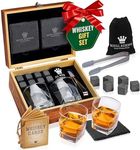 Whiskey Stones Gift Set by Royal Reserve, Artisan Crafted Scotch Bourbon Glasses, Chilling Rocks, Coasters and Tongs – Whiskey Gifts for Men Dad Boyfriend Anniversary or Retirement