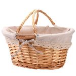 Peohud Wicker Picnic Basket, Willow Woven Basket with Double Folding Handles and Removable Linen Lining, Large Storage Basket for Egg Gathering, Candy, Gift, Wedding, Easter, Oval