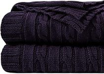 NTBAY 100% Pure Cotton Cable Knit Throw Blanket, Super Soft Warm 51x67 Knitted Throw Blanket for Couch, Sofa, Chair, Bed - Extra Cozy, Machine Washable, Comfortable Home Decor, Eggplant Purple