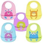 Chuckle - 5 Adjustable BPA Free Soft Silicone Baby Bibs with Deep Crumb Catcher