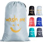 IHOMAGIC Laundry Bag Extra Large 100L, Foldable Storage Bag with Drawstring Cord Lock Closure, Nylon Dirty Clothes Bags for Bedroom Home or Dormitory and travel, Golden Smile Fabric Bag, Silver