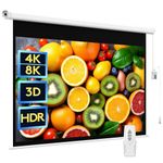 WASJOYE Motorized Projector Screen, 84 Inch Foldable Portable 16:9 8K Projection Screen Pull Down, Indoor Outdoor Wall Mounted Ceiling Toile Projecteur for Home Theater Cinema Camping Travel