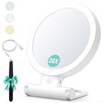 Magnifying Mirror with Light,20X/1X Double Sided Tabletop Portable Lighted Makeup Beauty Mirror, 3 Color Lighting, Dimmable Touch Screen,Cosmetic Mirror with Lights for Makeup/Travel