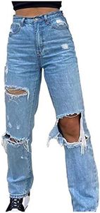 Buetory Y2K Fashion Jeans for Women High Waist Wide Leg Straight Jeans Trousers Loose Ripped Denim Pants Vintage Streetwear