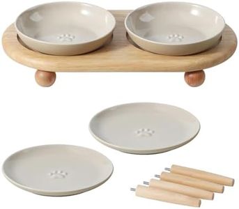 Havniva Cat Bowls Elevated 5.6” Ceramic Cat Bowl with Stand Whisker Friendly Shallow Cat Dishes, Cat Food & Water Bowl Set with Two Heights Options, Anti-Slip Raised Cat Food Bowl for Kitten