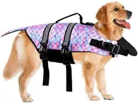 Dog Life Jacket Ripstop Pet Safety Floatation Vest Adjustable Dog Life Preserver Reflective Durable Rescue Handle Pet Lifesaver for Small Medium Large Dogs Swimming Beach Boating（Mermaid, L）
