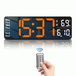 R RUNILEX Plastic Digital Wall Clock Large Display Digital Clock With Remote Control Date Day Week Temperature Display For Home & Office (Black, 32 X 10.5 X 2.7 Cm, Organge Digit)