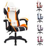 T-THREE.Ergonomic Leather Gaming Chair Height Adjustable with Headrest and Lumbar Support(Orange)