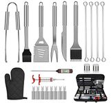 Emwel BBQ Grill Tools Set 27pcs in One Case Heavy Duty Stainless Steel Barbecue Accessories Set with Carrying Bag mplete Outdoor/Indoor Grilling Barbecue Utensil Gift Set