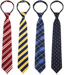 Geyoga 4 Pcs Kids Tie for Boys Adjustable Zipper Youth Child Toddler Necktie Wedding Graduation School Uniform 6-12 Years (Simple Style), Simple Style