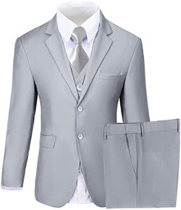 Boys Suit Kids 5 Pieces Tuxedo Suit Set for Wedding Ring Bearer Outfit, Light Grey, 6 Years