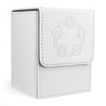 ZLCA Card Deck Box for MTG Cards, Trading Card Storage Box Fits 100+ Single Sleeved Cards, PU Leather Strong Magnet Card Deck Case Holder for Magic Commander TCG CCG (White)