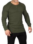 Muscle Cmdr Men's Lightweigt Waffle Henley Shirt Regular Fit Long&Short Sleeve Casual 3 Buton Placket Underwear Green XL