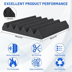 50-Pack Acoustic Foam Panels, 12x12x2 Inch Soundproof Wall Tiles