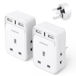 UK to Australia Plug Adapter 2 Pack 6 IN 1 Australian Travel Adapter with 2 USB Ports & 1 USB-C Fast Charger(5V/3.4A) and 2 Shaver Plug Adaptor UK to Australian New Zealand Fiji Argentina etc (Type I)