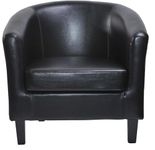 mcc direct PU Leather Tub Chair, Upholstered Armchair, Club Chair for Living Room, Bedroom and Lounge Reception (Black)