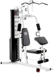 Marcy Home Gym Workout Station with Curl Pad, Lat Pulldown, Leg Developer & Weights, White