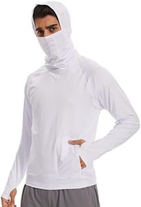 Arcweg Hooded Fishing Shirts Men with Gaiter Mask Rash Guard Shirtsm Lightweight Long Sleeve Tee Shirt UPF 50+ Sun Protection, White, X-Large