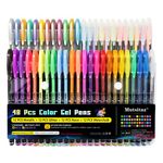 Mutsitaz 48 Packs Color Gel Ink Pens Set for Adult Colouring Books,Drawing,and Writing Manga Markers with 1.0mm Tip (12 Metallic,12 Glitter,12 Neon,12 Water Chalk)