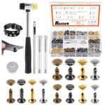 Rustark 360 Sets Leather Rivets Kit 3 Sizes 4 Colors Double Cap Rivet Tubular Metal Studs with Rubber Hammer and Setting Tools Kit for DIY Leather Craft (8x8mm, 8x12mm, 10x10mm)