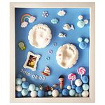 BABIES BLOOM Baby Handprint Footprint Kit with Frame, Gift For Baby Shower Ceremony, Baby Clay Handprint and Footprint Casting Frame with Decoration and LED Lights (Light Blue)