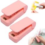 Portable Mini Sealing Machine, 2024 Mini Bag Sealer 2 in 1 Sealer and Cutter Handheld Heat Vacuum Sealer Portable Resealer Machine for Plastic Bags Food Storage Snacks Freshness (Pink, 2 Pack)