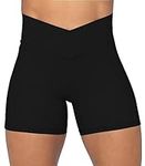 Sunzel Softmax Crossover Biker Shorts for Women, V Criss Cross High Waist Yoga Workout Gym Shorts with Tummy Control Black