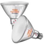 Explux Commercial-Grade LED PAR38, 150W Equivalent, 1800 Lumens, 40000 Hours, Classic Full Glass Flood Light Bulbs, Dimmable, Waterproof & Anti-Ageing, Daylight 5000K Spotlight, 2-Pack