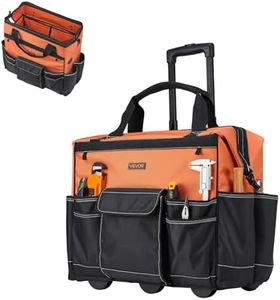 VEVOR Rolling Tool Bag, 110 lbs Load Capacity, 27 Pockets Heavy Duty Roller Tool Bag on Wheels, Adjustable Telescoping Handle & Stable Base, Toolbag Organizers with Wheels for Construction, Mechanic