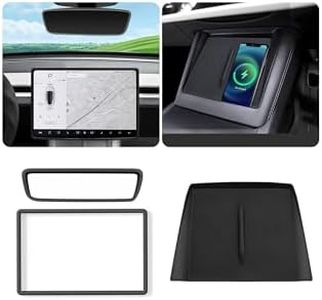 cybtkcar for Tesla Protector Trim Frame & Wireless Charger Mat Model Y Refreshed Juniper Accessories 2025 2026 Center Console Silicone Cover Screen Edge Frame Rearview Mirror Cover Decorations 3PCS