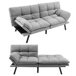 RELAX4LIFE 2-3 Seater Futon Sofa Bed, Convertible Memory Foam Sleeper Couch with Adjustable Backrest & Armrests, Click Clack Sofa bed for Living Room Bedroom Office (Polyester Fabric, Gray)