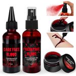 Halloween Fake Blood Set, 3PCS SFX Fake Blood Kit with 60ML Fake Blood Spray, 60ML Dripping Blood and 30G Coagulated Gel Blood for Makeup, Special Effects, Vampire, Zombie, Cosplay