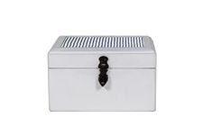 CONTRAST LIVING Robert Wooden Decorative Jewellery Painted Box with Cotton Fabric on top (Outer Size- 15x15x09 Cm || Box Color-White, Fabric Colour -White & Black)