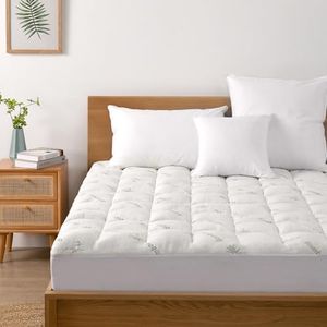 Dreamaker 1000GSM Bamboo Covered Mattress Topper Super King - Hypoallergenic Ultra-Soft Bamboo Cover Mattress Pad Memory Resistant Ball Fibre Pillow Top Underlay Antimicrobial Fully Fitted Skirt