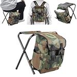 Fishing Stool Backpack, Folding Camping Chair with Backpack, Portable Fishing Tackle Seat Bag, Waterproof Rucksack with Seat 100kg Max Load for Hiking Fishing Picnic Travel Beach BBQ, 10L, Camouflage