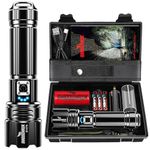 Shadowhawk Rechargeable Torch, 500000 Lumen Torches LED Super Bright, 5000ft Beam & 12H Long Lasting, Adjustable Focus, IP67 Waterproof, Powerful Handheld Flashlight for Power Cuts, Camping, Emergency