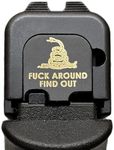 Milspin Slide Back Plate Compatible with Glock Gen 1-5 I Fuck Around Find Out I Black on Brass I Made in USA (Models G43 G43x G48)