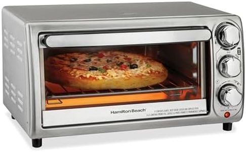 Hamilton Beach 4-Slice Toaster Oven with 5 Cooking Modes (Bake, Broil, Keep Warm Toast & Bagel) with Stay On & Auto Shutoff, 2 Rack Positions, 1100 Watts and 3 Accessories, Stainless Steel (31143J)