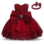 NNJXD Baby Girls Lace Dress Bowknot Flower Dresses Wedding Pageant Baptism Christening Tutu Gown Size (120) 4-5 Years #Red