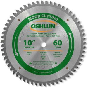 Oshlun SBW-100060N 10-Inch 60 Tooth Negative Hook Finishing ATB Saw Blade with 5/8-Inch Arbor for Sliding Miter and Radial Arm Saws