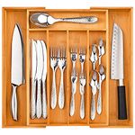 Greenual Silverware Organizer 15 In Utensil Organizer Silverware Tray for Drawer Expandable Cutlery Flatware Organizer for Kitchen Bamboo Wood