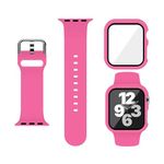 XFEN Sport Silicone S/M Size Band and Case with Screen Protector for Apple Watch Series 7 Series 8 Series 9 45mm - Hot Pink