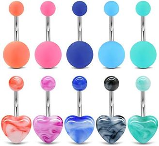 MODRSA Belly Button Rings Surgical Stainless Steel Belly Ring Pack 14G Cute Heart Pearl Navel Piercing Jewelry for Women Girls 10mm Silver