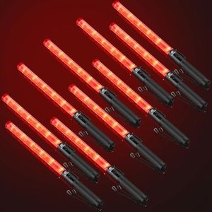RoadHero 10 Pack 21 Inch Traffic Wand, Brightness Traffic Control Baton with 2 Flashing Modes, Safety Marshalling Wands with Side Clip for Airport, Parking Lot, Car Directing