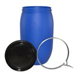 ITP Packaging Five 220 Litre Plastic Open Top Storage, Shipping Barrel Drum Keg with Lid, Food Grade for Shipping and Exporting Food and Other Goods, Air Tight, Water Tight