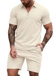 EISHOPEER Mens Short Sleeve Casual Polo Shirt and Shorts Sets Two Piece Summer Outfits Tracksuit Set for Men Beige Medium