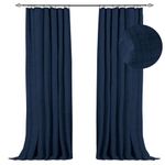 100% Blackout Shield Linen Blackout Curtains 63 Inches Long 2 Panels Set, Clip Rings/Rod Pocket Blackout Curtains, Black Out Curtains & Drapes for Bedroom, 50 inches Wide Each Panel, Midnight Blue