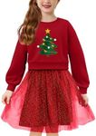 Arshiner Toddler Long Sleeve Dress Patchwork Tulle Tutu Girls Birthday Party Dresses Maroon Clothes 5t Dresses for Girls