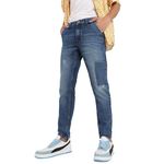 Campus Sutra Men's Blue Distressed Patterned Denim Jeans for Everyday Wear | Medium-Wash | Button Closure | Regular Fit | Denim Jeans Crafted with Comfort Fit for Everyday Wear